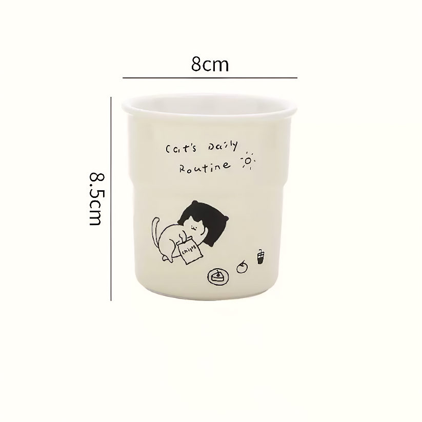 Artistic coffee cup featuring a kitten napping peacefully. Made from high-quality stoneware, it fits any soft Nordic home and serves as a charming decorative drinkware piece.