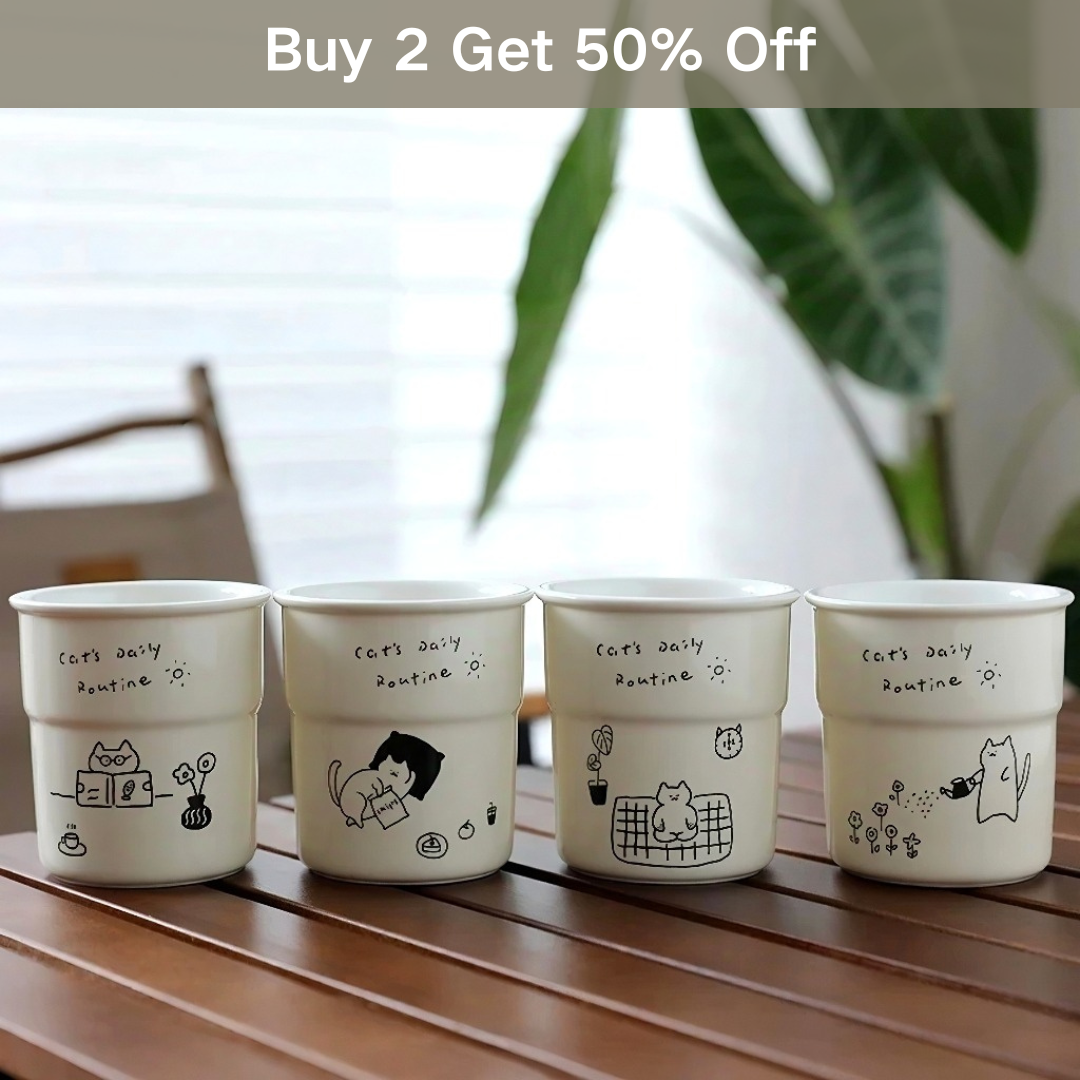 Adorable cartoon mug in artisan coffee cup design, combining kawaii aesthetics with functional, high-temperature ceramic for hot or iced beverages.