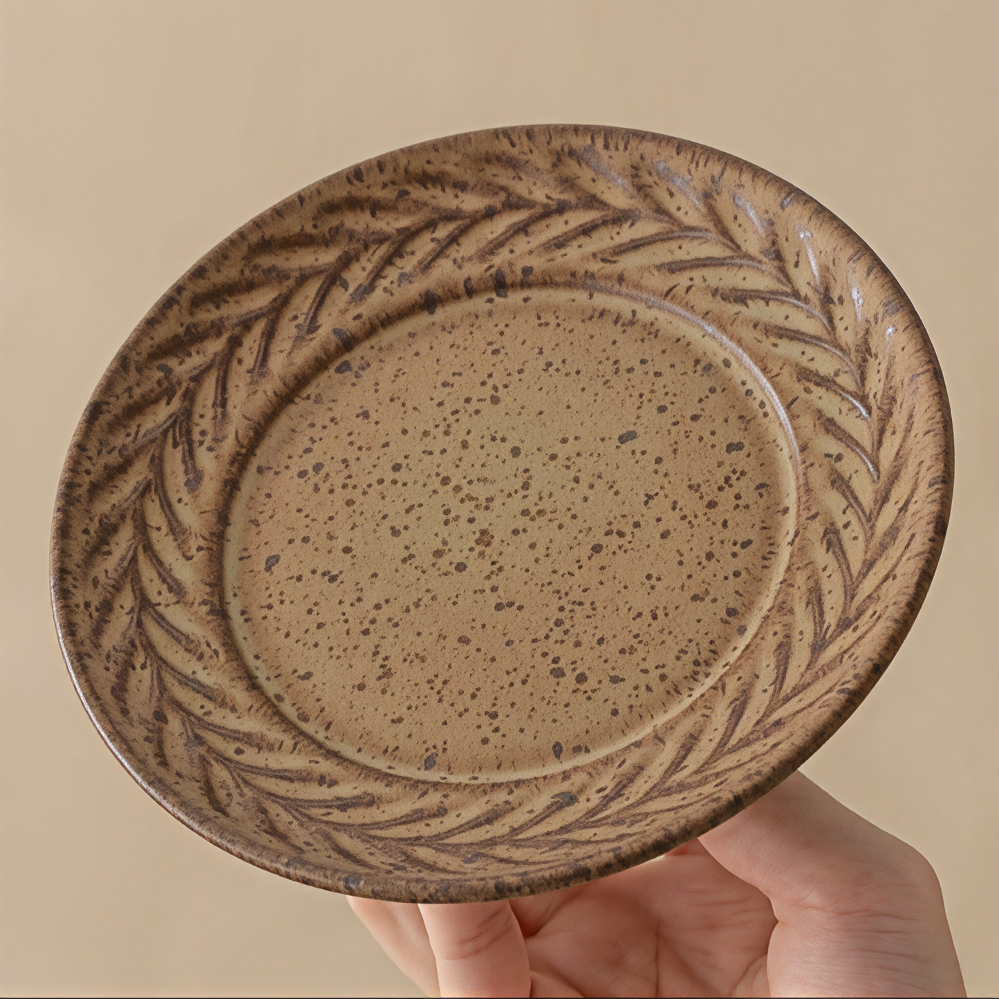 Stylish stoneware saucer in earthy glaze tones, perfect for Nordic or neutral home aesthetics.