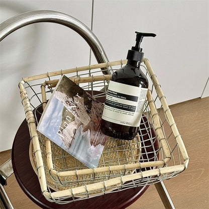 Scandinavian minimalism square basket holding a variety of household items, ideal for stylish and functional home storage.