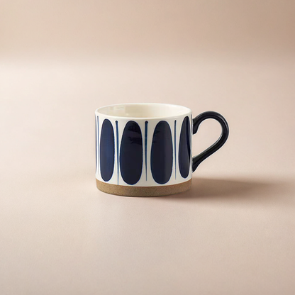 Minimalist Nordic Blue Hand-Painted Ceramic Mug - Oval