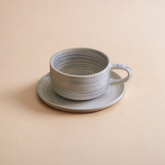 Soft Blue Wabi-Sabi Minimalist Mug & Saucer Set – 280ml