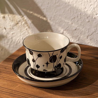 Overhead view of the 9.3 cm (3.66 inches) diameter cup, showing intricate botanical motifs inside and outside.