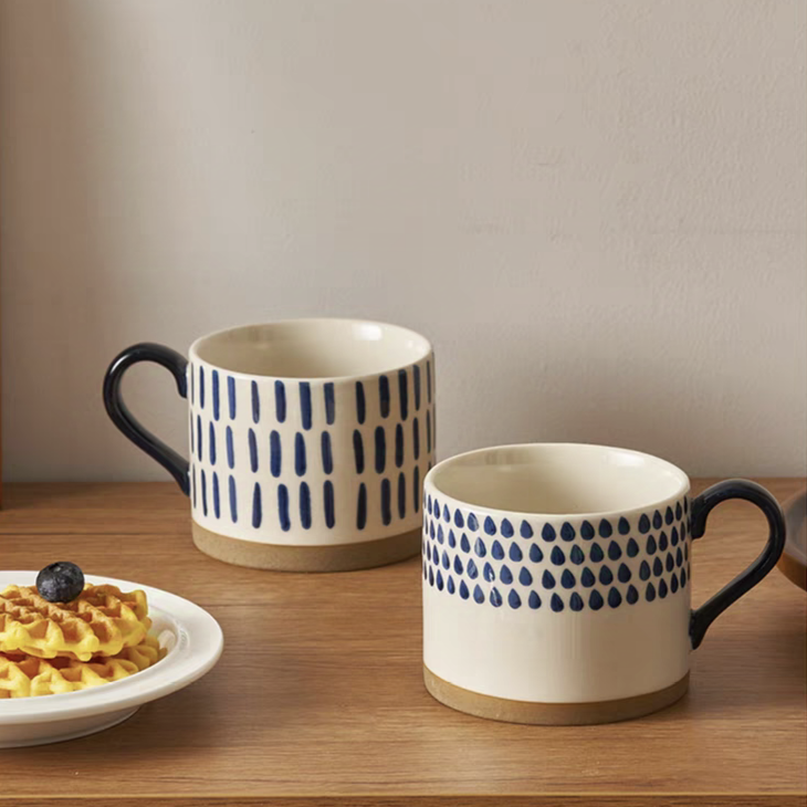 A stunning variety of artisan ceramic mugs featuring geometric and natural patterns, blending Nordic design with functionality.