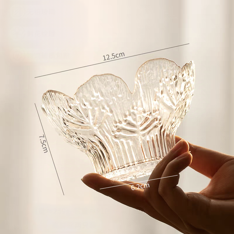 4.5-inch glass bowl with high-feet and intricate floral design, ideal for desserts, ice cream, and snacks.