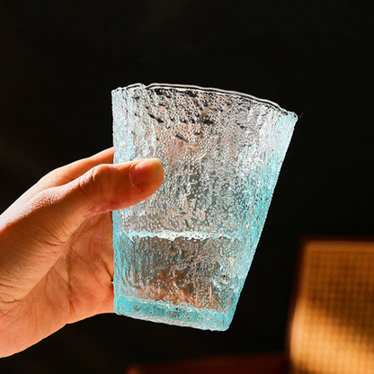 250ML blue gradient glacier glass with an artistic design. Ideal for whiskey, cocktails, and tea in modern and Scandinavian-style homes.