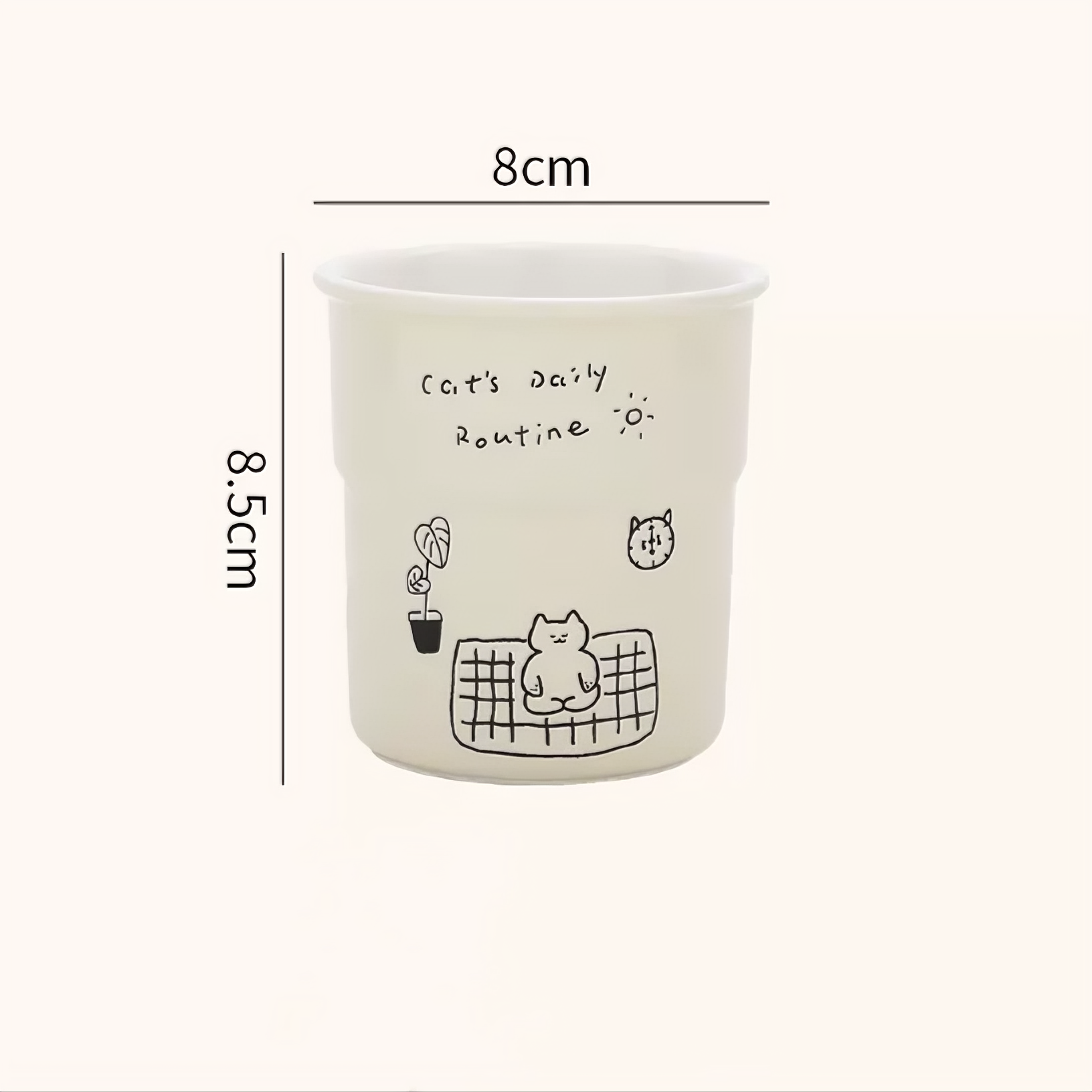 Whimsical handmade pottery mug featuring a meditating kitten illustration, perfect for cozy Scandinavian-style homes. Microwave-safe, dishwasher-safe, and ideal for tea, coffee, or gifting to cat lovers.