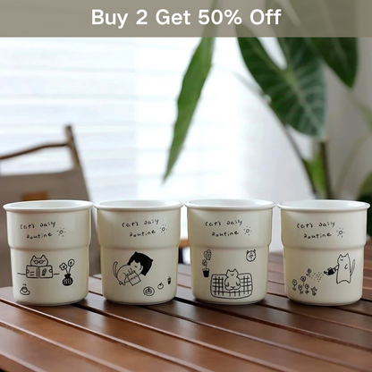 Adorable cartoon mug in artisan coffee cup design, combining kawaii aesthetics with functional, high-temperature ceramic for hot or iced beverages.