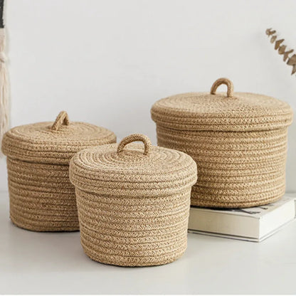 Made from durable jute, storage baskets with lid is perfect for keeping your living room or entryway tidy and stylish. Two sizes available.