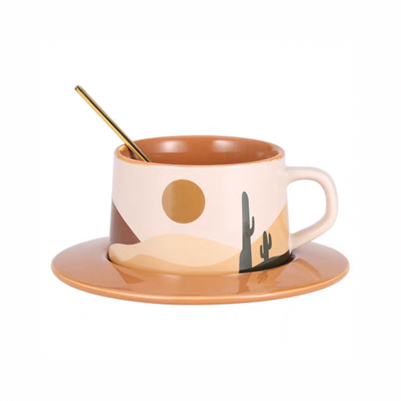 Ceramic coffee cup set with desert-inspired design, perfect for coffee, tea, or milk, enhancing home or office settings with a stylish touch.