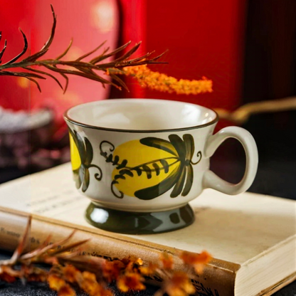 Scandinavian inspired ceramic cup placed on a wooden table, blending natural aesthetics and functionality.