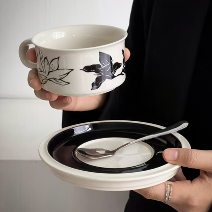 A modern ceramic cup set with floral motifs, designed for durability and ease of use in daily life.