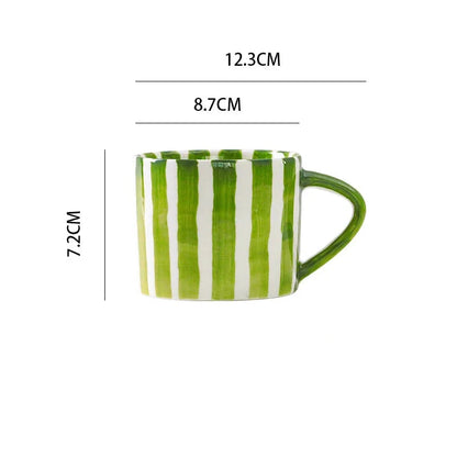 Stylish ceramic cup with hand-painted green grass stripes,  craft from high-quality ceramic combining modern Nordic aesthetics with functionality for your table.