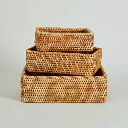 Rectangle rattan wicker storage box available in multiple sizes for various storage needs