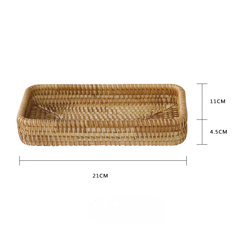 Decorative wicker design of the rectangle rattan storage tray for stylish home decor. Size: 21×11×4.5 cm