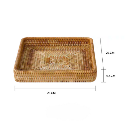 Rectangle rattan wicker storage tray made from eco-friendly natural rattan. Size 21×21×4.5 cm