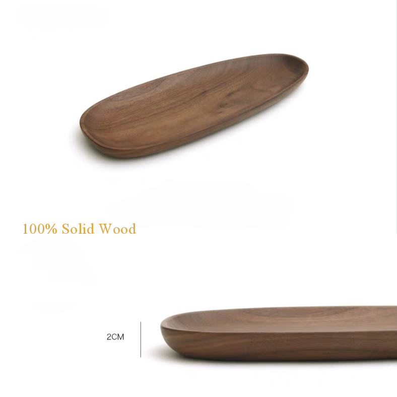 Detailed close-up of the solid wood serving tray, showcasing the natural walnut wood grain and high-quality, eco-friendly craftsmanship, perfect for any home setting.