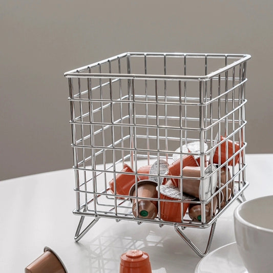 Small countertop storage basket crafted from durable and rust-resistant metal wire, ensuring long-lasting use and reliability.