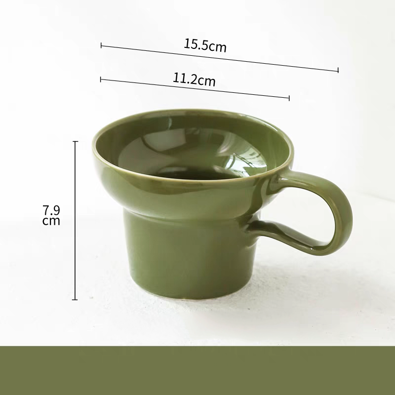 Morandi Green Ceramic Coffee Cup featuring a minimalist design and wide mouth, perfect for modern and retro interiors.