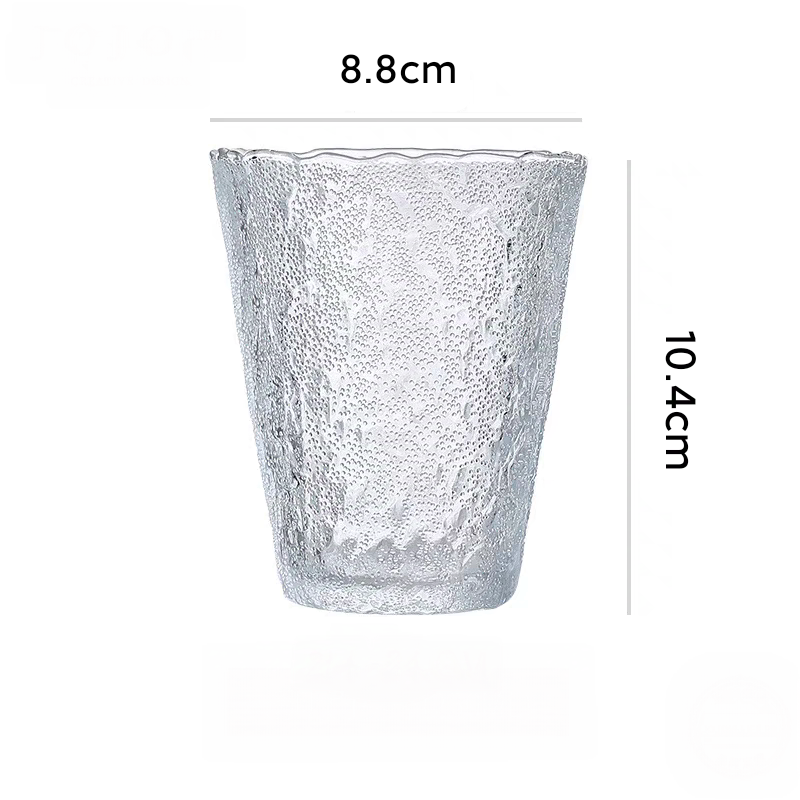 Crystal-clear gradient glass cup with glacier patterns. Durable and elegant design for hot and cold beverages.