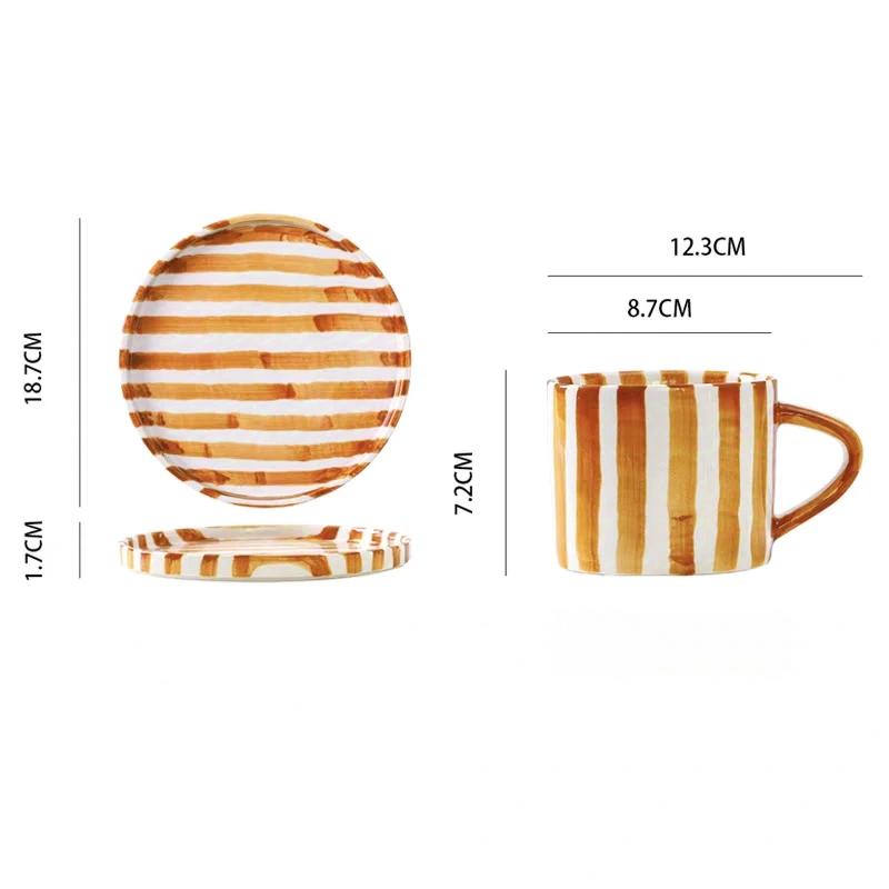 Elegant large ceramic plate with burnt orange stripes, perfect for serving main courses, desserts, or pastries, blending minimalist and modern aesthetics.