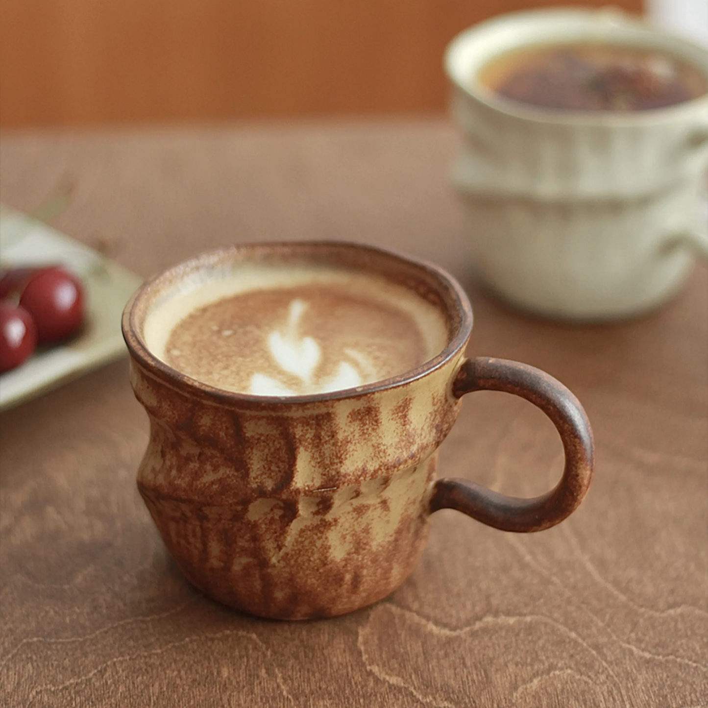 Elegant pottery cup for warm beverages, fitting Scandinavian, Japandi, and Wabi-Sabi interiors.
