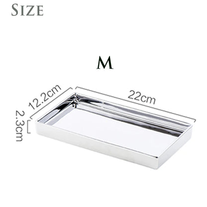 Medium Rectangle Silver Finish Decorative Tray - Crafted from high-quality ceramic and enamel, featuring a sleek silver finish and modern minimalist design.