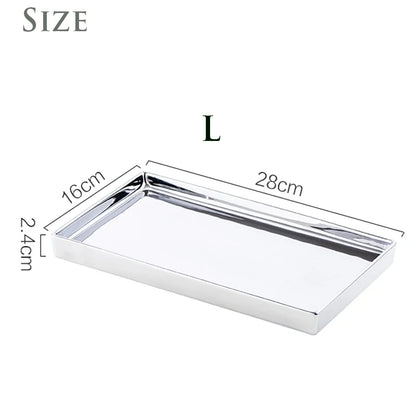 Large Rectangle Silver Finish Decorative Tray - Made from durable ceramic and enamel with an elegant silver finish, perfect for stylish organization and decor.