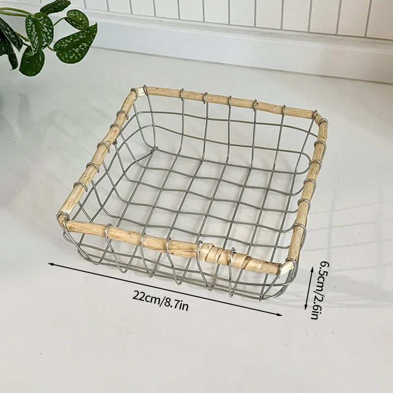 Overview of the square metal wire storage basket, demonstrating its ample size and suitability for various storage needs in a Scandinavian minimalism style.