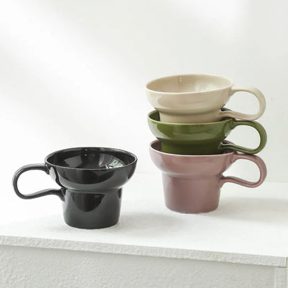 Elegant Scandinavian Premium Ceramic Cup with comfortable handle, embodying minimalist and retro aesthetics. Four Morandi colours available