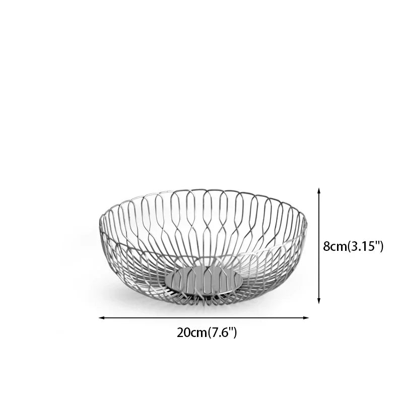 Compact stainless steel basket size, perfect for organizing smaller amounts of fruit or bread on kitchen countertops. Size: 20cm ×8cm