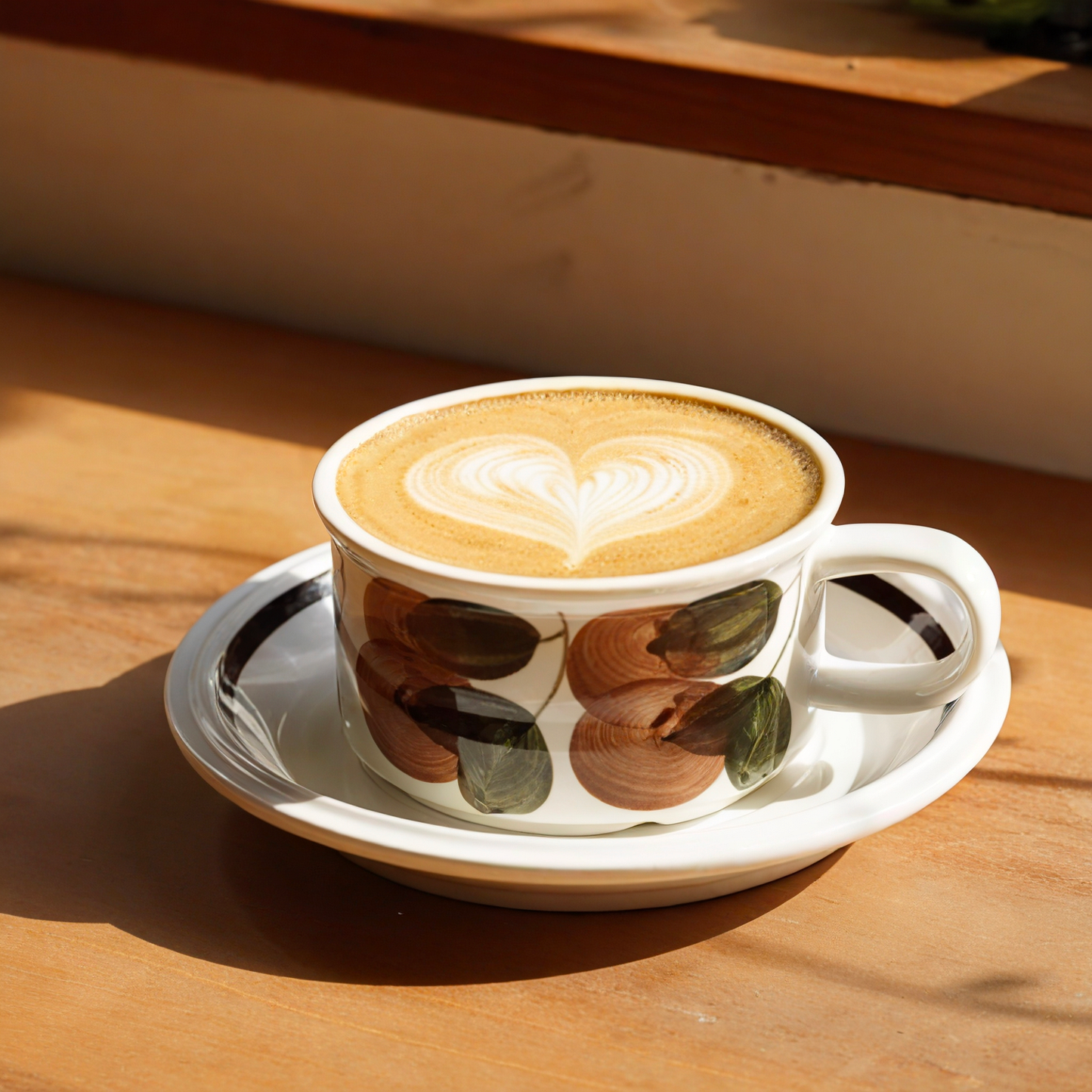 A ceramic cup with artistic brushstrokes, showcasing modern vintage style, dishwasher- and microwave-safe.