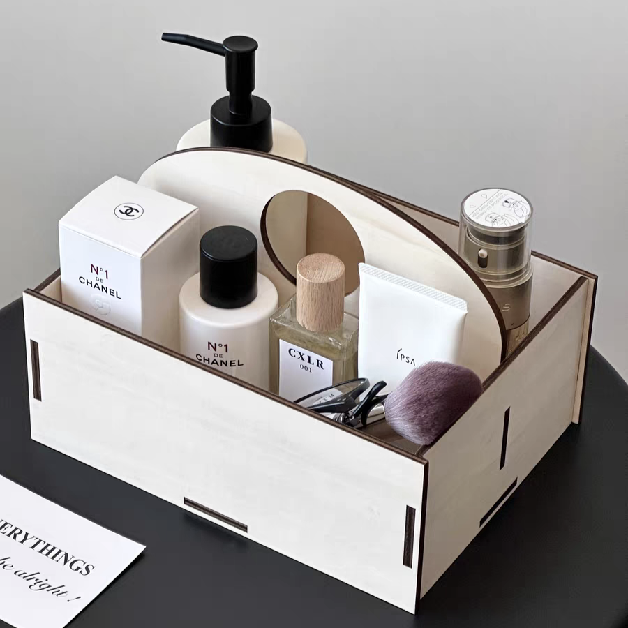 Displaying skincare products and small essentials, adding a touch of clean and eco-friendly design to any space.