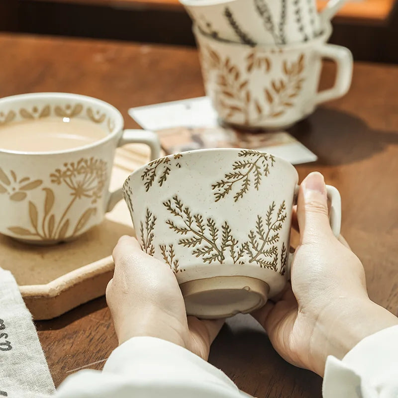 Textured ceramic mug with a graceful willow design, perfect for daily and decorative use. 350 ml/ 11.8 oz