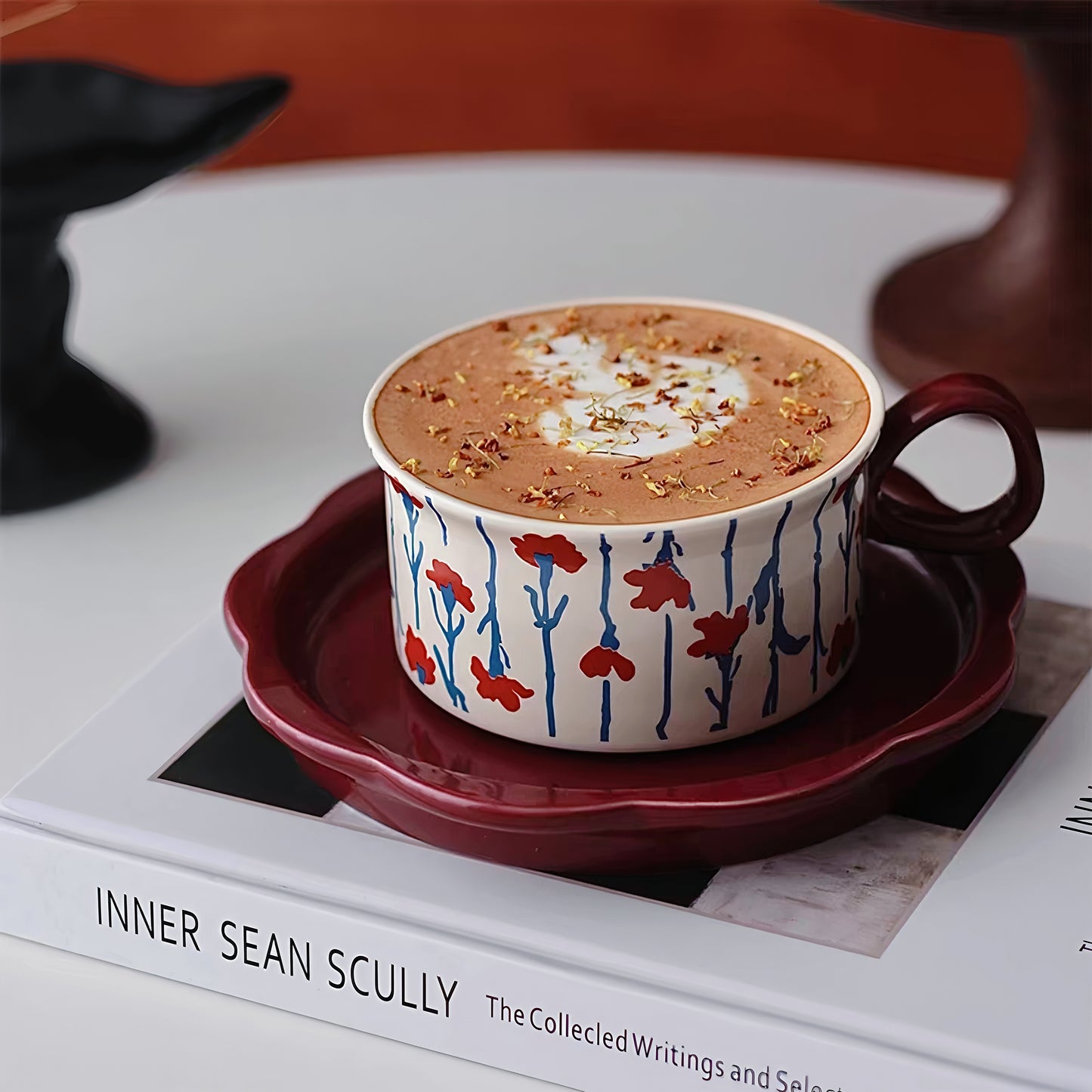 Artistic Forest-Inspired Ceramic Mug with Saucer - Wildflower Bloom