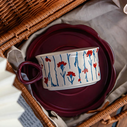 Artistic Forest-Inspired Ceramic Mug with Saucer - Wildflower Bloom