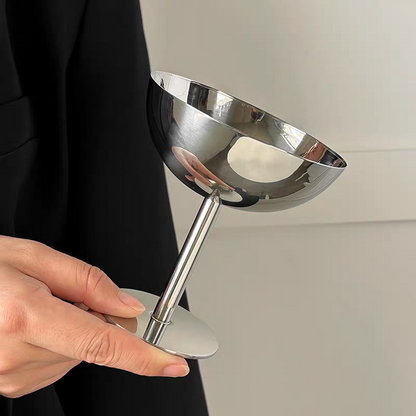 High-footed stainless steel dessert goblet showcasing colorful sorbet, suitable for café or home use