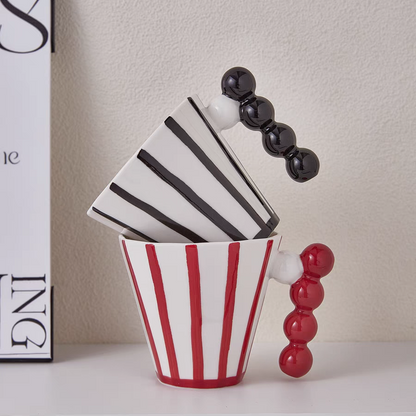 Minimalist Scandinavian Design Retro Ceramic Mugs - Displaying the striking black and red stripes, ideal for hot or iced drinks.