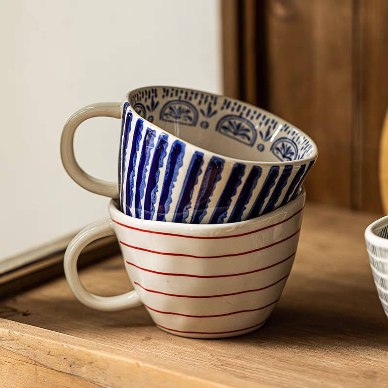 Hand-Painted Ceramic Mug in Red Stripes